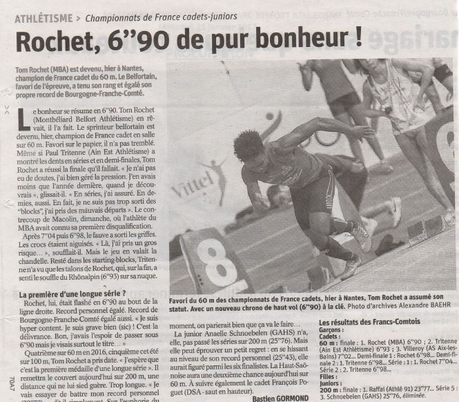 Tom Rochet Champion de France cadet du 60m